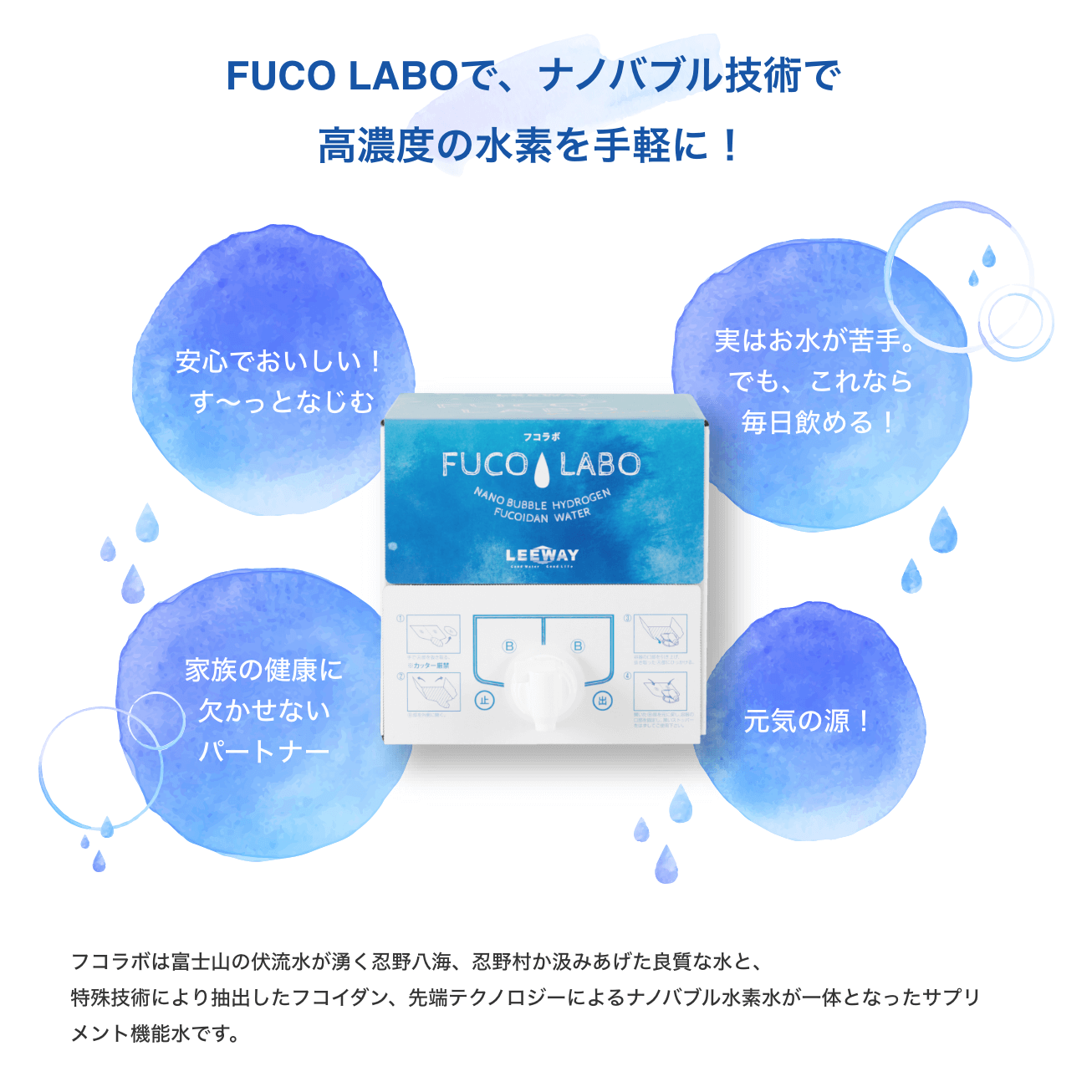 ★お得な定期購入★ナノバブル水素水 フコイダン FUCO LABO mini（500ml×12本） | 30日毎の配送